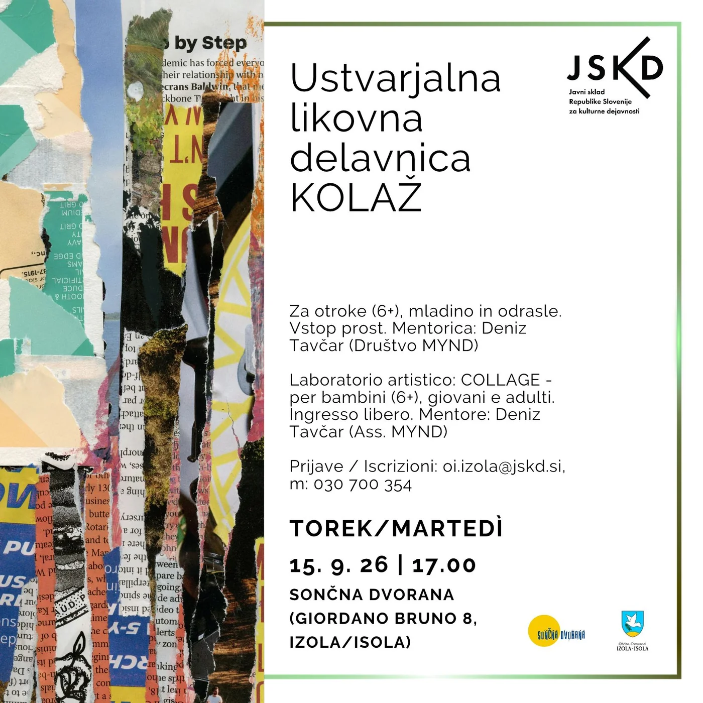 Napoved ustvarjalne likovne delavnice Kolaž – sestavi svoj mali planet